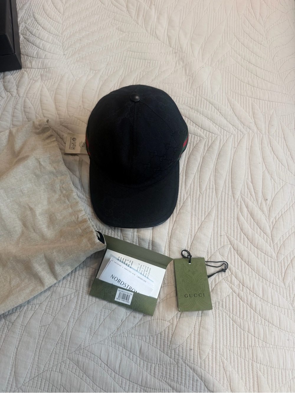Gucci Black GG Jacquard Baseball Cap with Red and Green Stripe